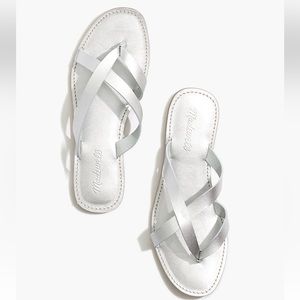 NWT Madewell The Boardwalk Thong Sandal in Metallic Silver Leather Size 6